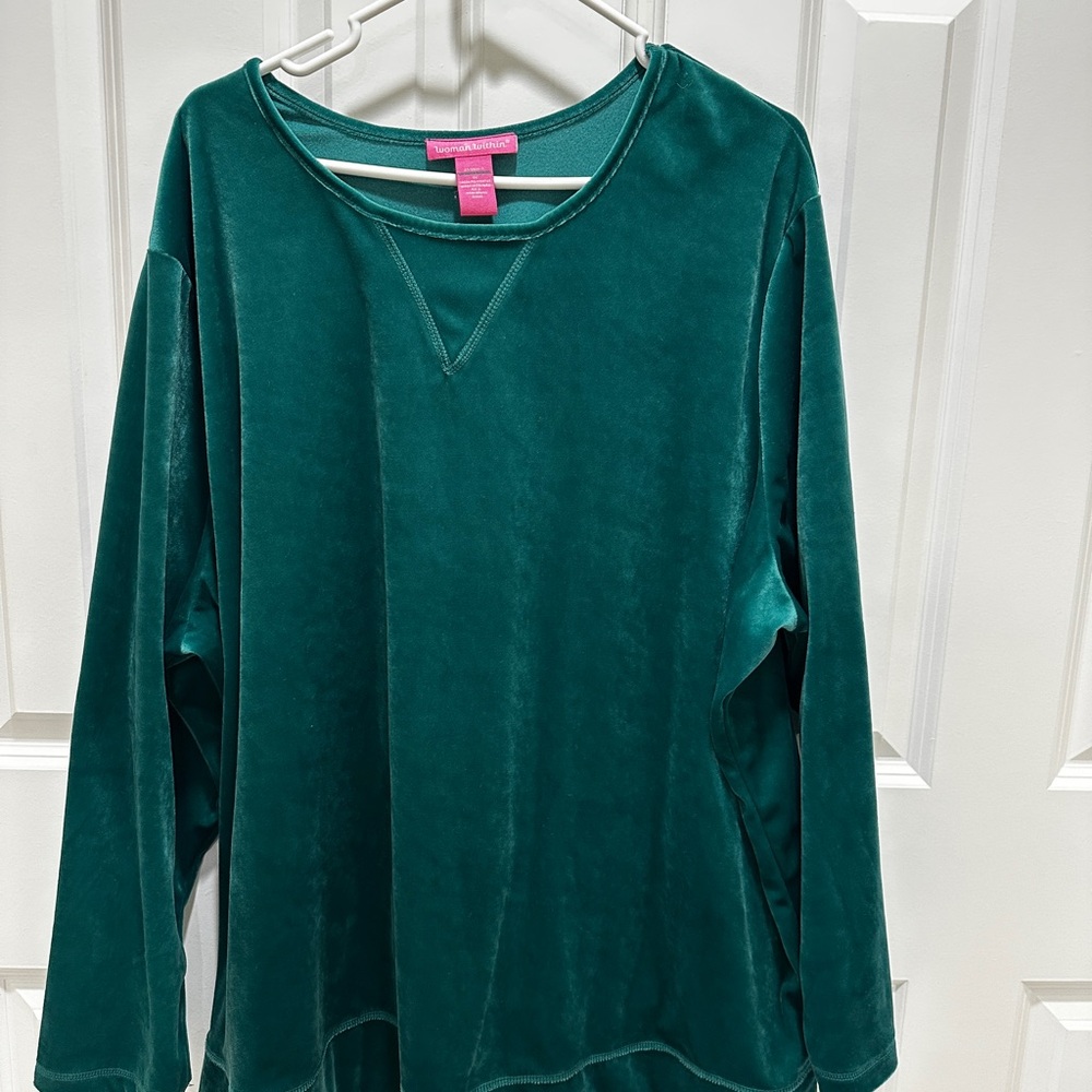 Woman within  Emerald Green Velvet Long-Sleeve Top